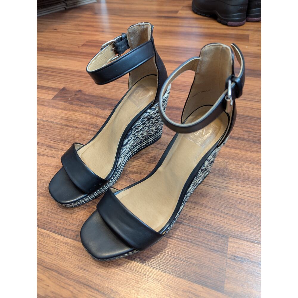 Dolce Vita Hamlet Ankle Strap Wedge Sandals Size 7 Black Minimalist Espadrilles